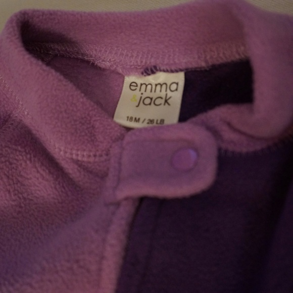 Girls Size 18mos Emma & Jack Double Purple 1-piece Fleece PJs - Picture 2 of 3